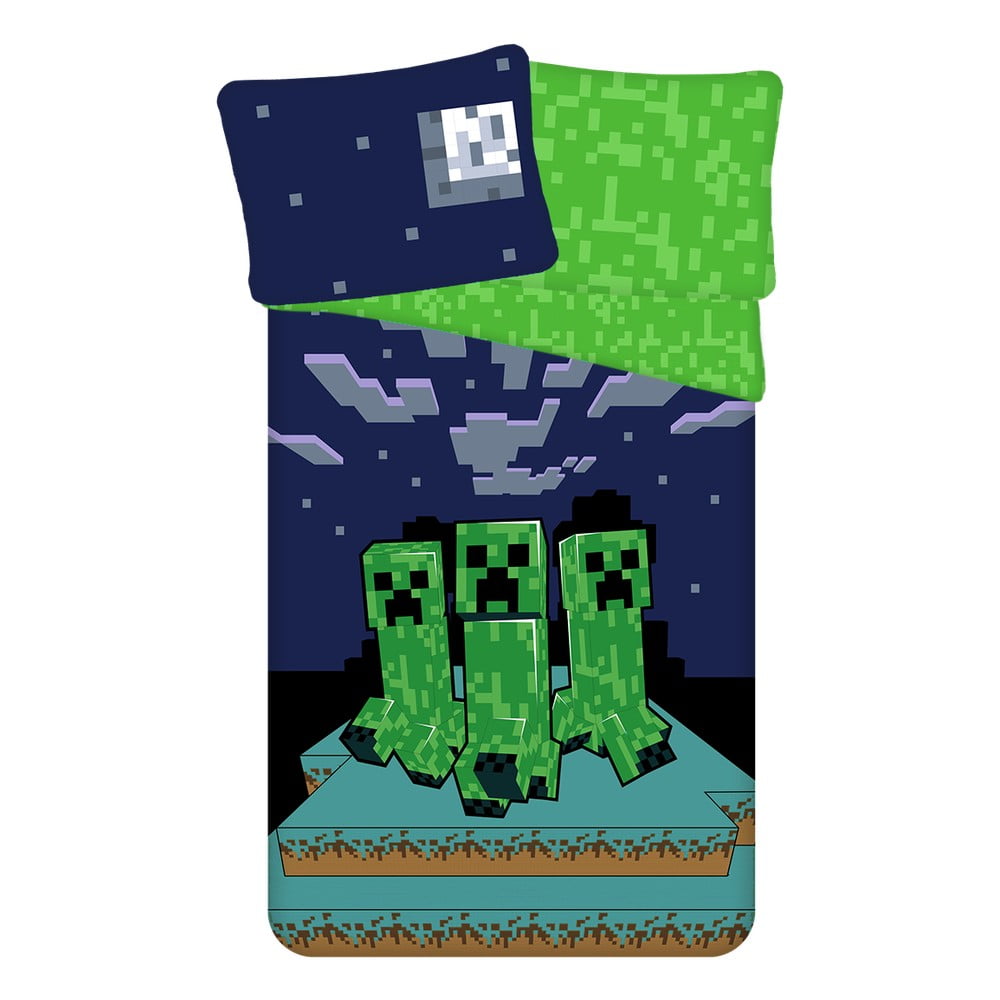 Zöld-kék egyszemélyes pamut gyerek ágyneműhuzat 140x200 cm Minecraft "Sssleep Tight" – Jerry Fabrics