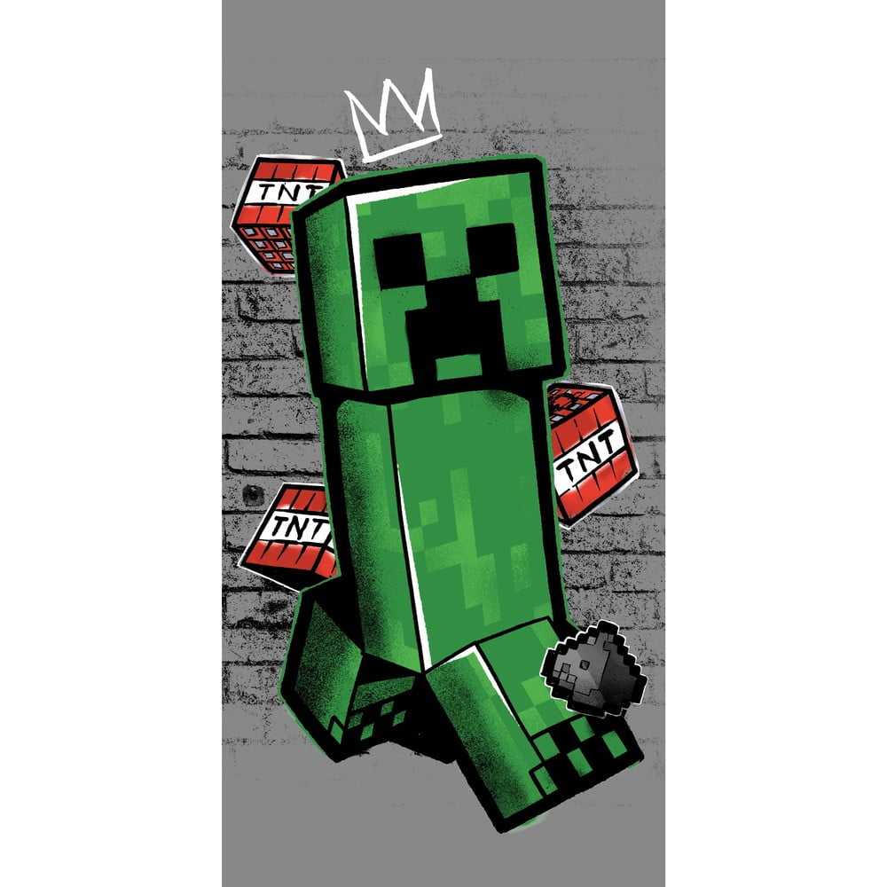 Zöld-szürke pamut gyerek fürdőlepedő 70x140 cm Minecraft "Metro Art Creeper" – Jerry Fabrics