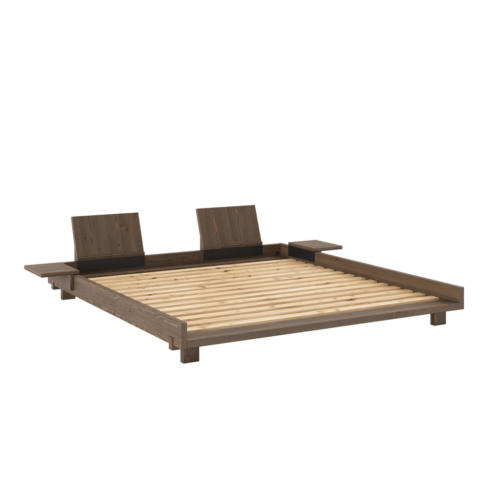 Barna borovi fenyő franciaágy ágyráccsal 180x200 cm Social – Karup Design