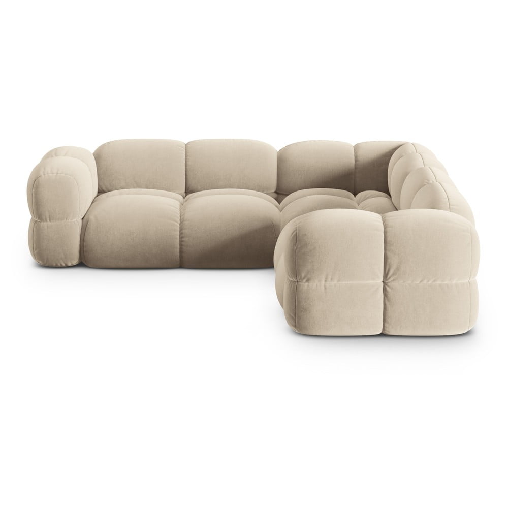Bézs bársony sarokkanapé Loretto – Cosmopolitan Design