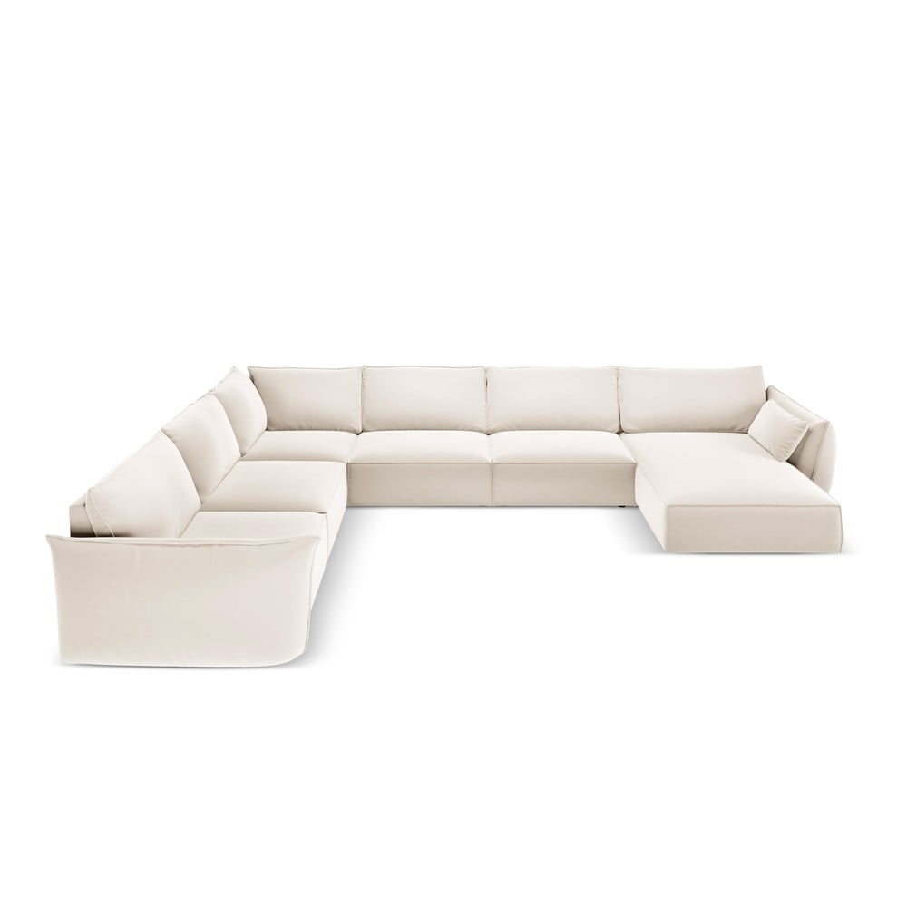 Bézs bársony sarokkanapé (bal oldali-U alakú) Vanda – Mazzini Sofas