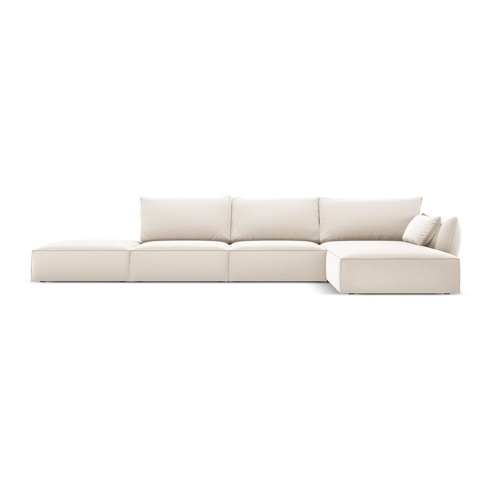 Bézs bársony sarokkanapé (jobb oldali-heverő résszel) Vanda – Mazzini Sofas