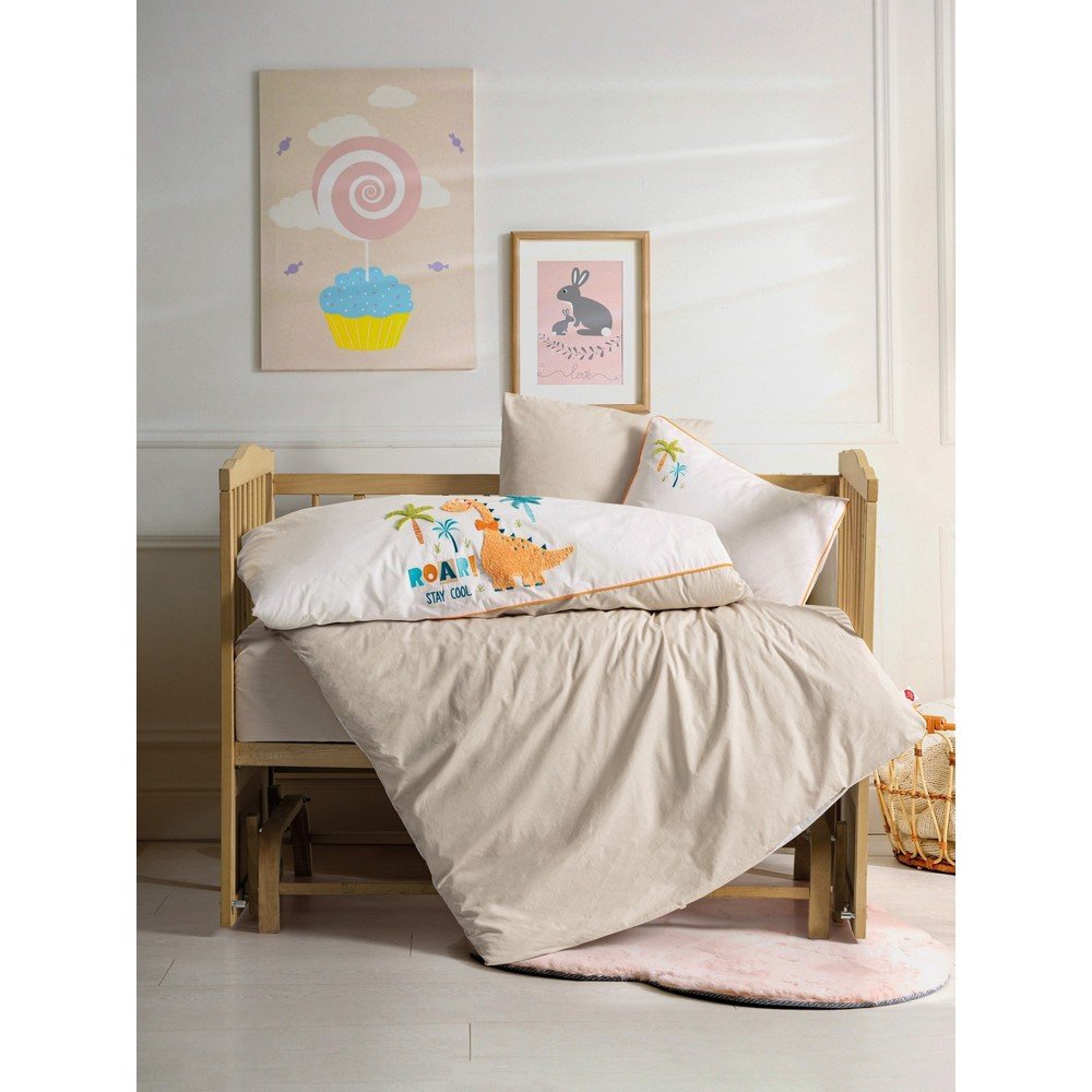 Bézs négyrészes pamut gyerek ágyneműhuzat babaágyhoz lepedővel 100x150 cm Kiddo – Mijolnir