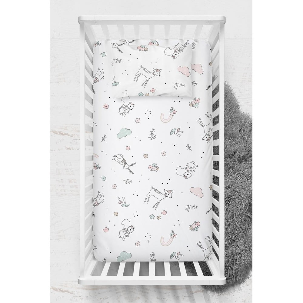 Fehér gumis renforcé pamut gyerek lepedő babaágyhoz 70x120 cm Flowers – Mijolnir