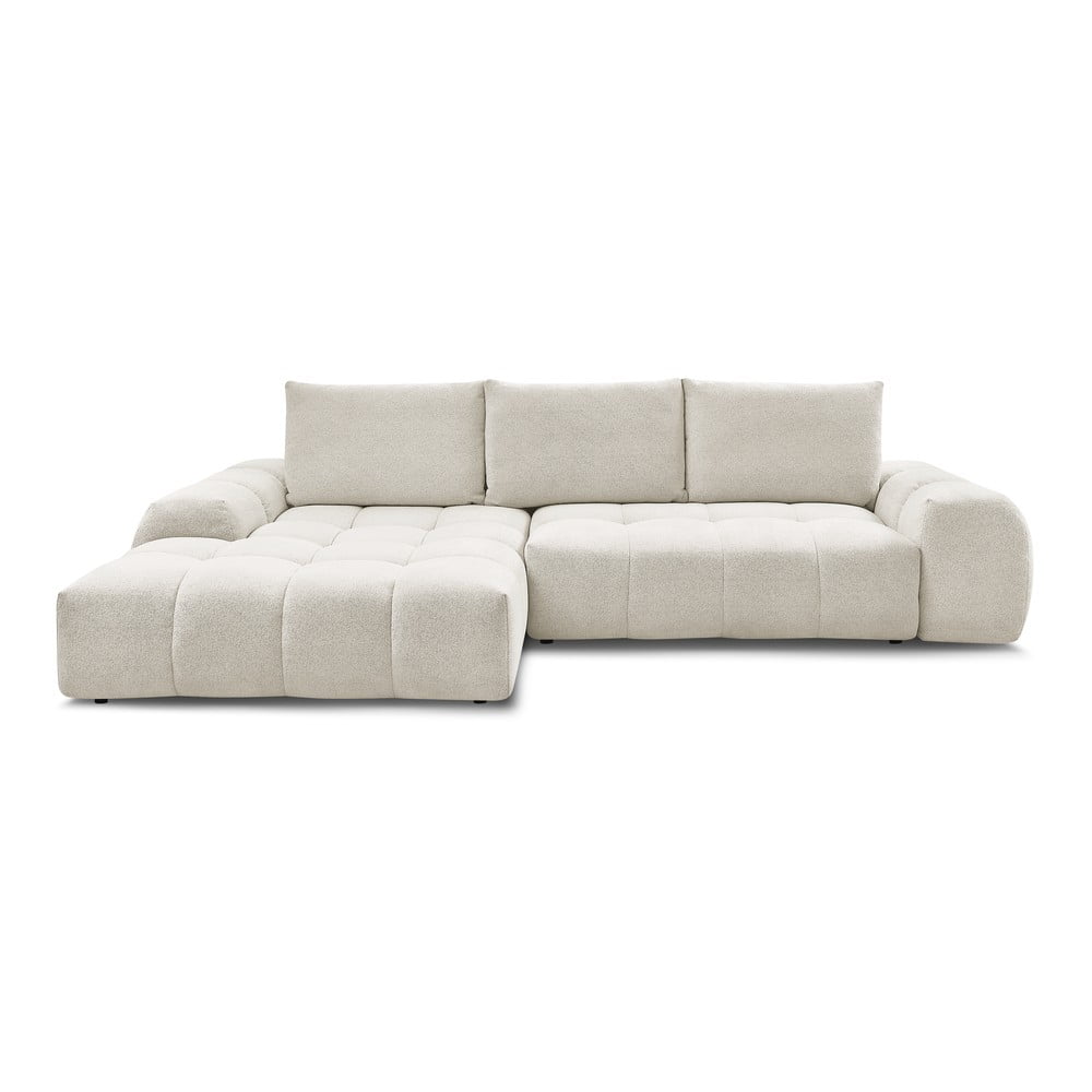 Fehér zsenília kinyitható-tárolóhelyes sarokkanapé (bal oldali-heverő résszel) Everest – Bobochic Paris