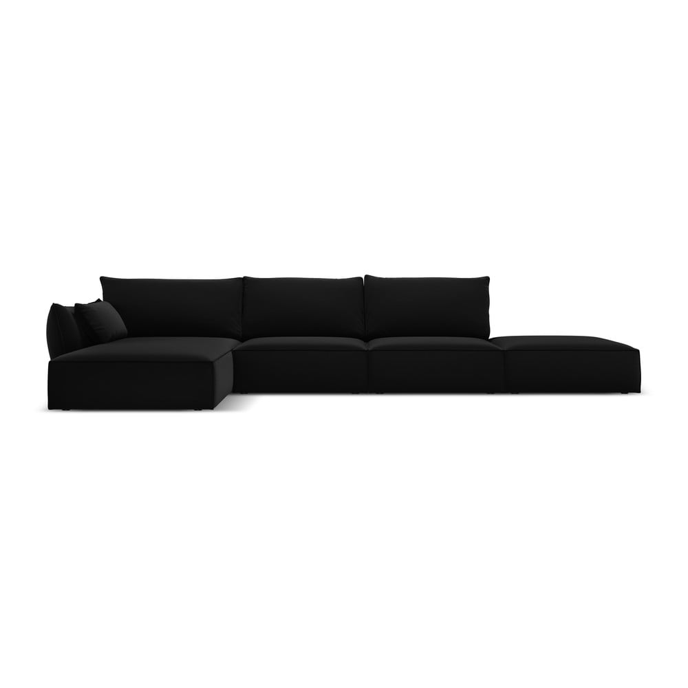 Fekete bársony sarokkanapé (bal oldali-heverő résszel) Vanda – Mazzini Sofas