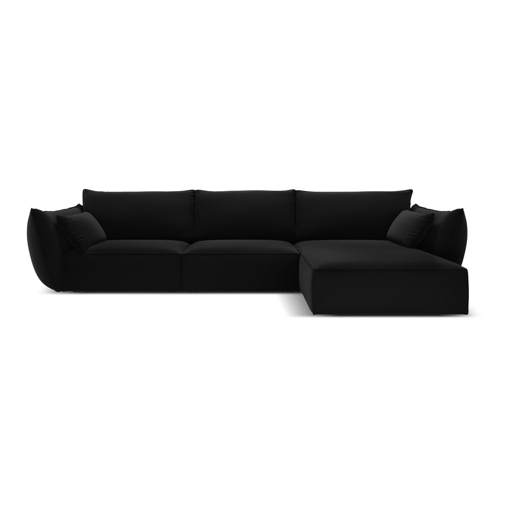 Fekete bársony sarokkanapé (jobb oldali-heverő résszel) Vanda – Mazzini Sofas