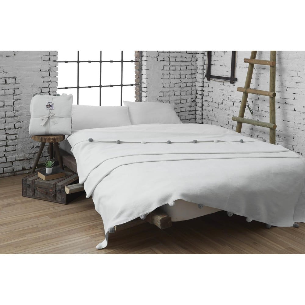 Krémszínű fleece ágytakaró 150x200 cm Pom Pom – Mijolnir