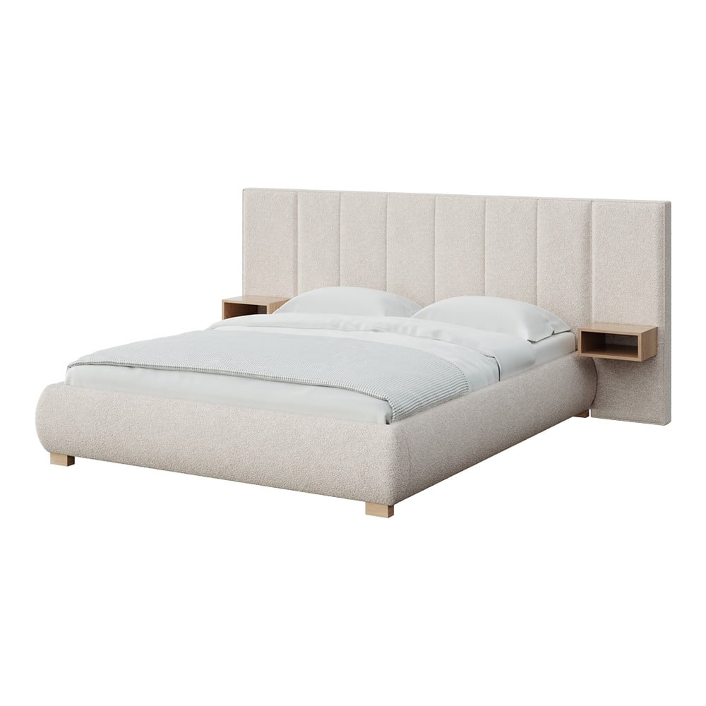 Krémszínű kárpitozott franciaágy ágyráccsal 160x200 cm Fioro – MESONICA