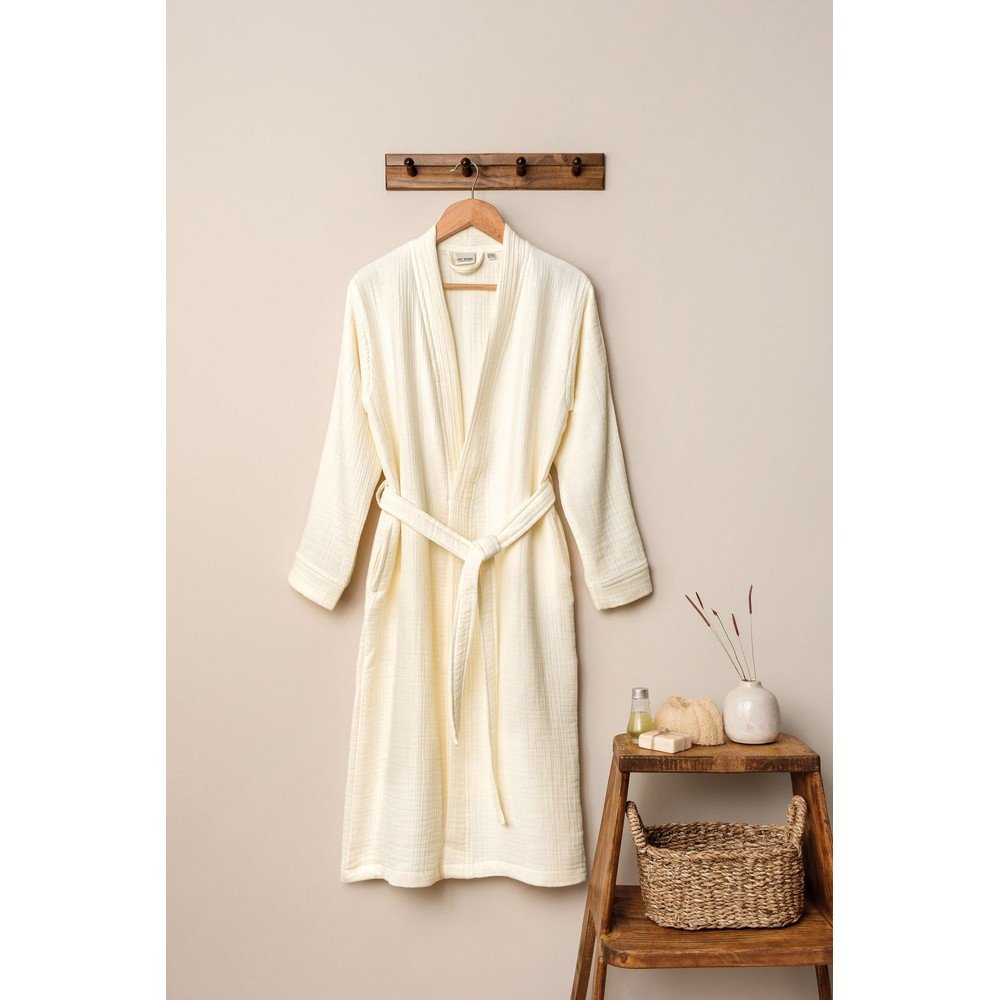 Krémszínű muszlin fürdőköpeny L/XL Kimono – Foutastic