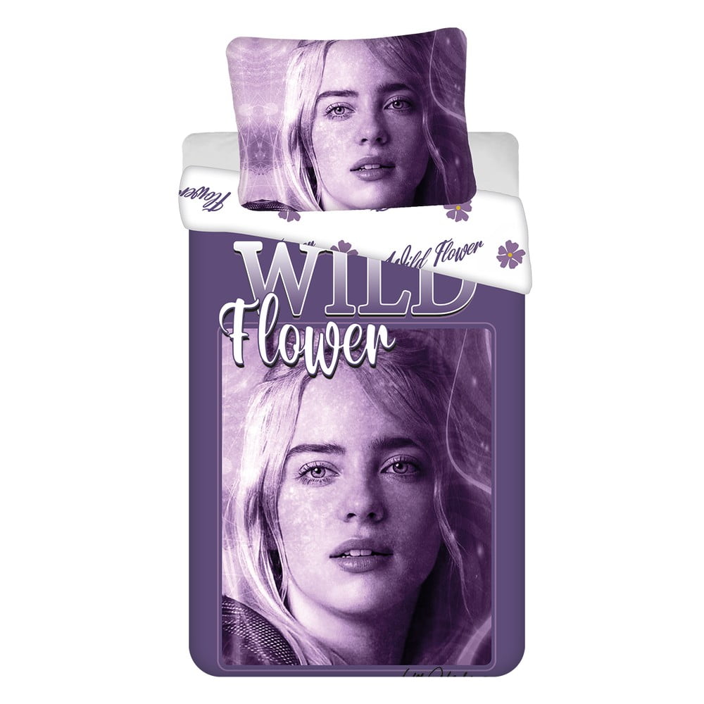 Lila egyszemélyes pamut gyerek ágyneműhuzat 200x140 cm Billie Eilish – Jerry Fabrics