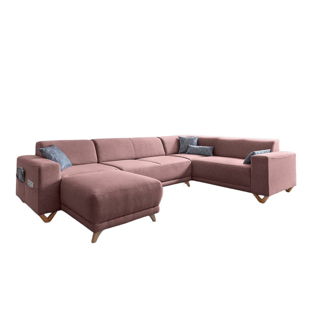Rózsaszín kinyitható-tárolóhelyes sarokkanapé (jobb oldali-U alakú) Classy Sophie – Miuform