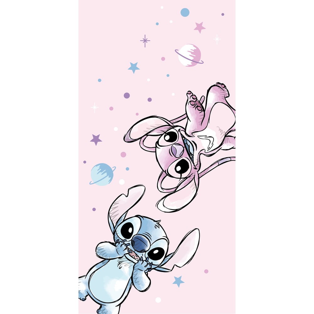 Rózsaszín mikroszálas gyerek fürdőlepedő 70x140 cm Lilo and Stitch "Universe" – Jerry Fabrics
