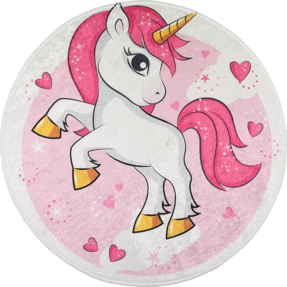 Rózsaszín mosható gyerek szőnyeg ø100 cm Pink Unicorn – Vitaus