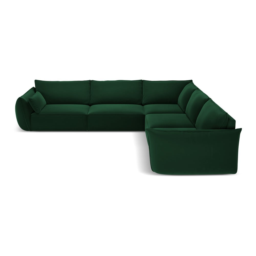 Sötétzöld bársony sarokkanapé Vanda – Mazzini Sofas
