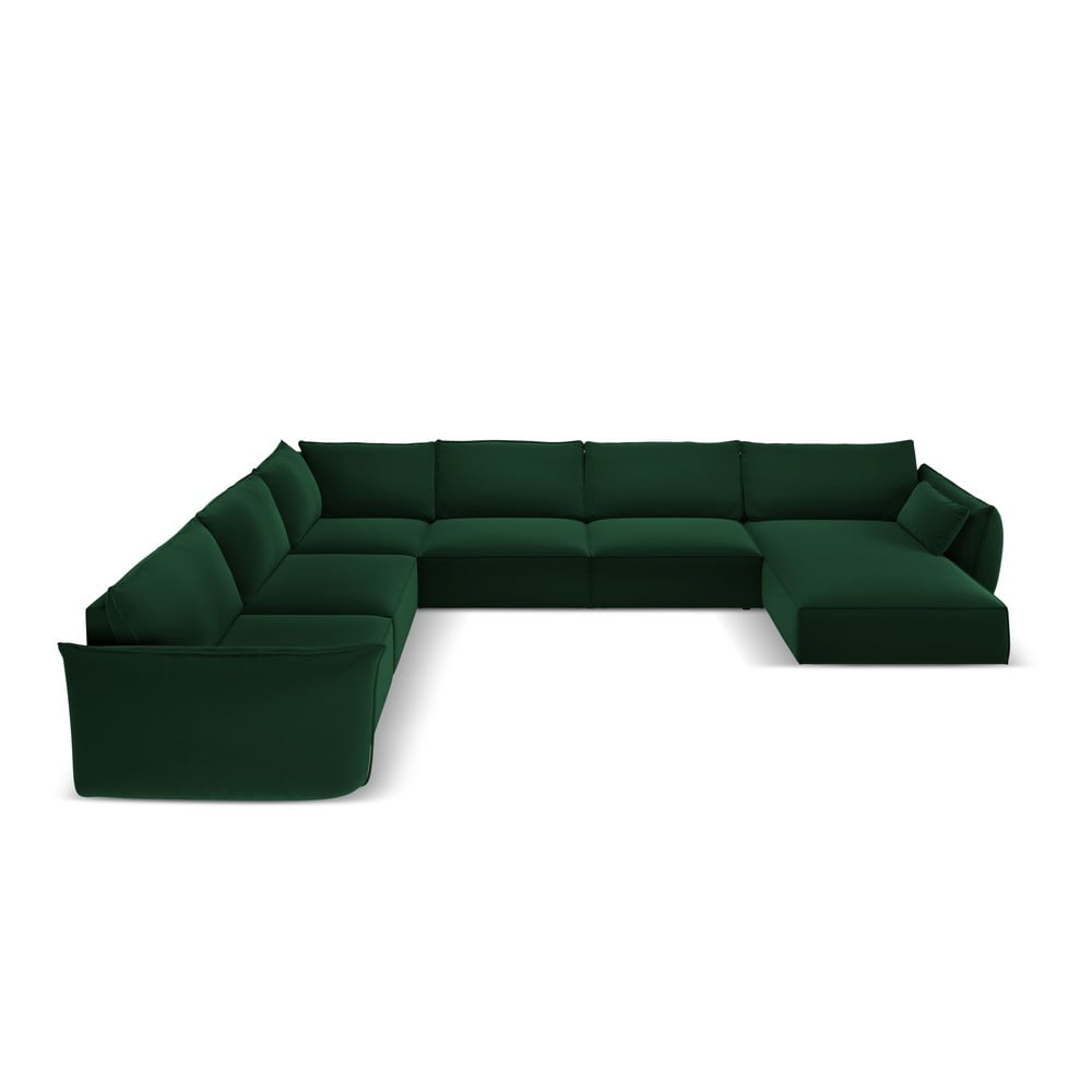 Sötétzöld bársony sarokkanapé (bal oldali-U alakú) Vanda – Mazzini Sofas