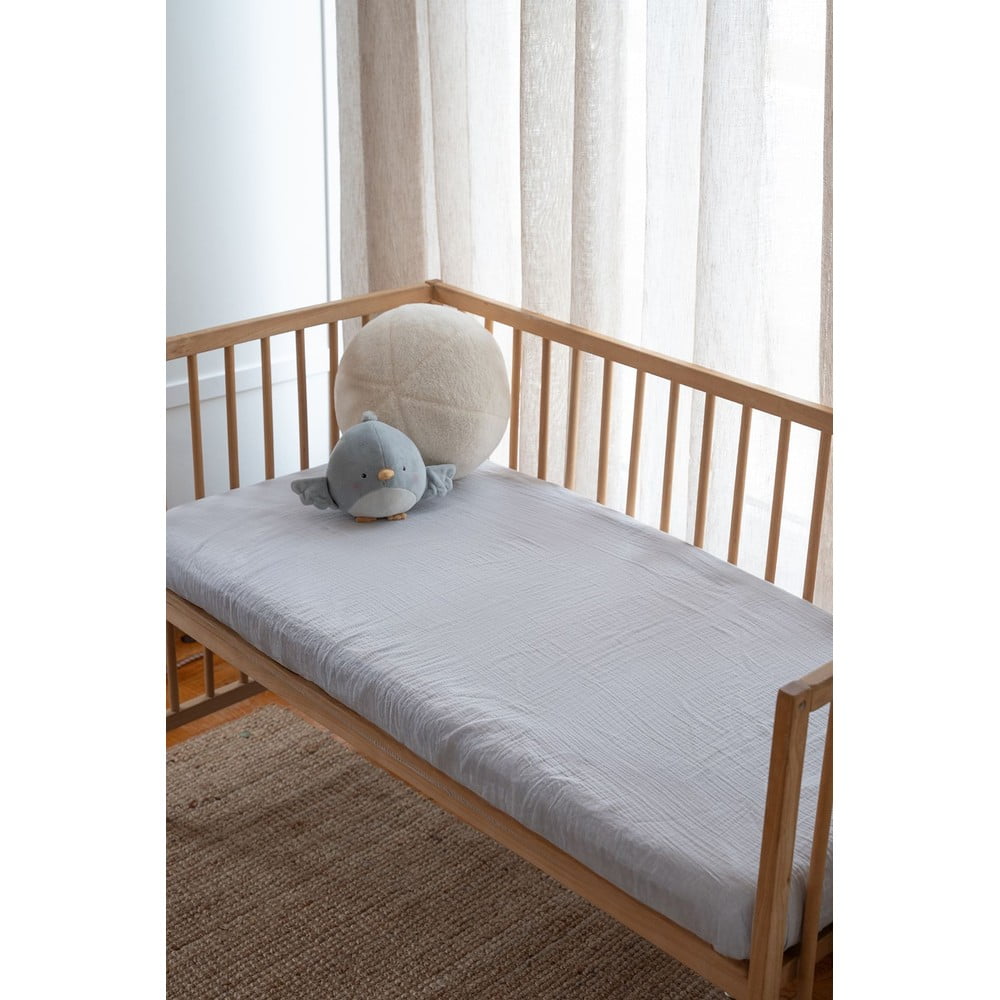 Szürke gumis muszlin gyerek lepedő babaágyhoz 60x120 cm Burumcuk – Mijolnir
