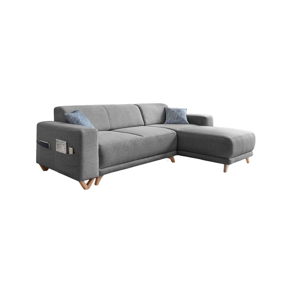 Szürke kinyitható-tárolóhelyes sarokkanapé Classy Sophie – Miuform