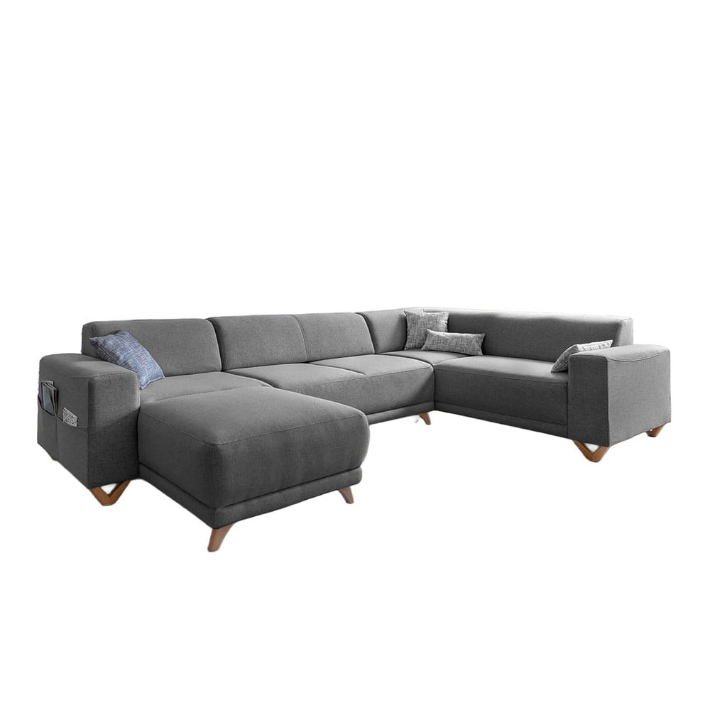 Szürke kinyitható-tárolóhelyes sarokkanapé (jobb oldali-U alakú) Classy Sophie – Miuform