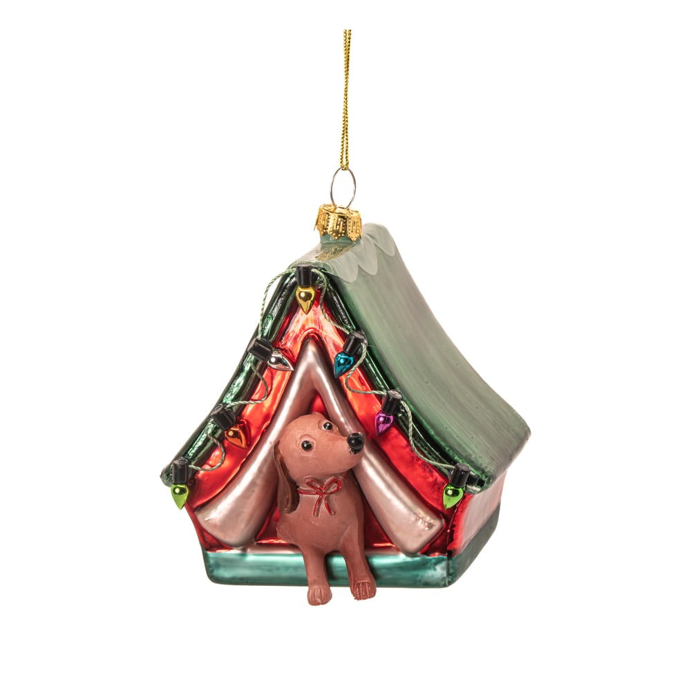 Üveg kézzel készített karácsonyfadísz 9 cm Dog in a Tent – Sass & Belle