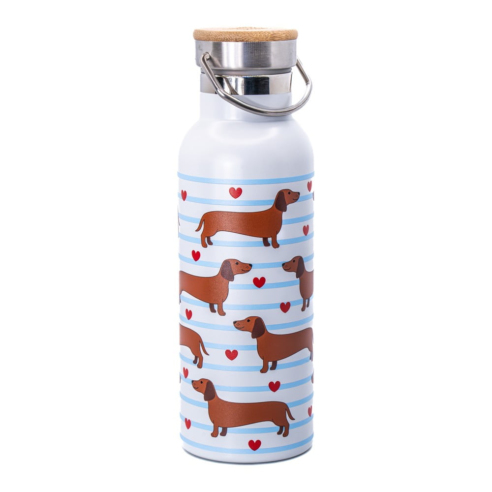 Világoskék-barna rozsdamentes acél utazó ivópalack 425 ml Sausage Dog – Sass & Belle