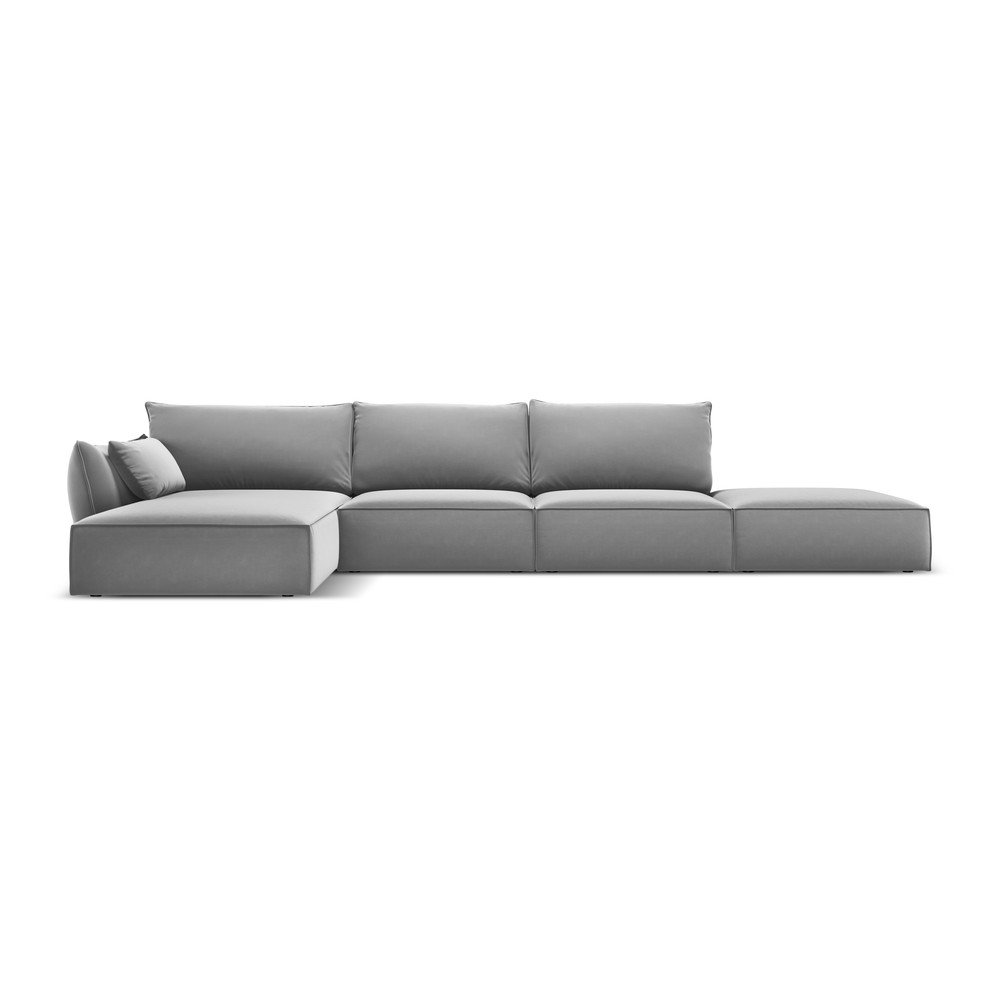 Világosszürke bársony sarokkanapé (bal oldali-heverő résszel) Vanda – Mazzini Sofas
