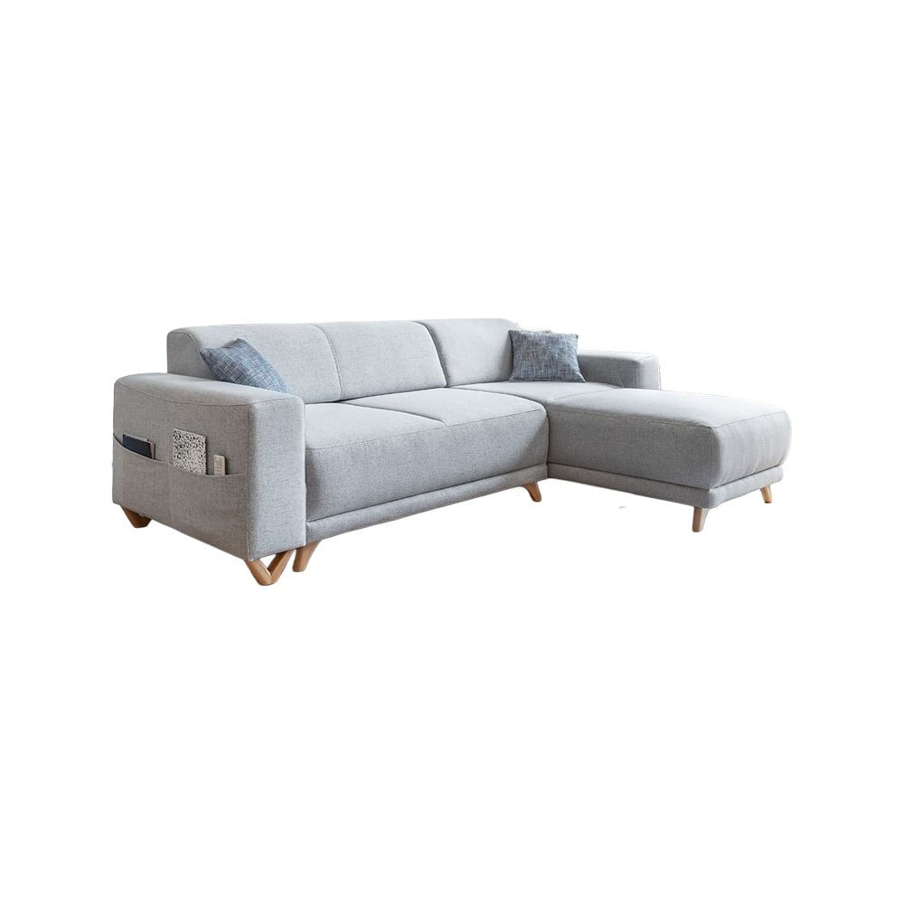 Világosszürke kinyitható-tárolóhelyes sarokkanapé Classy Sophie – Miuform