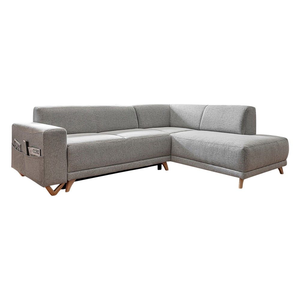 Világosszürke kinyitható-tárolóhelyes sarokkanapé (jobb oldali-L alakú) Classy Sophie – Miuform