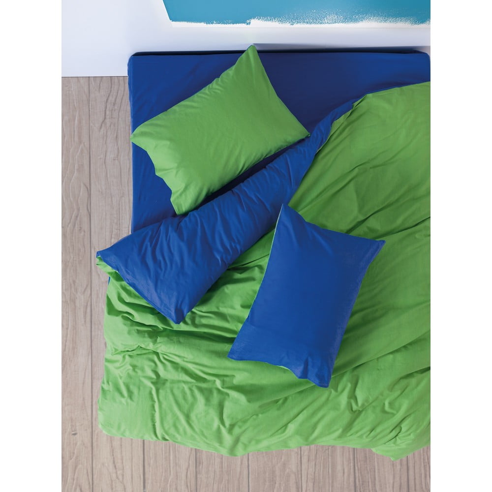 Zöld-kék négyrészes kétszemélyes hosszabbított renforcé pamut ágyneműhuzat lepedővel 200x220 cm Sage – Mijolnir
