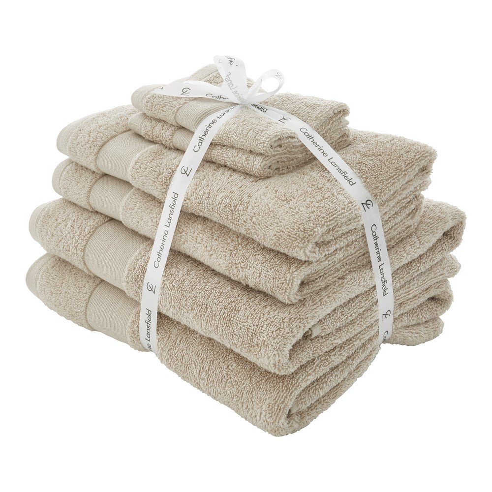 Bézs frottír pamut törölköző és fürdőlepedő készlet 6 db-os Anti-Bacterial – Catherine Lansfield