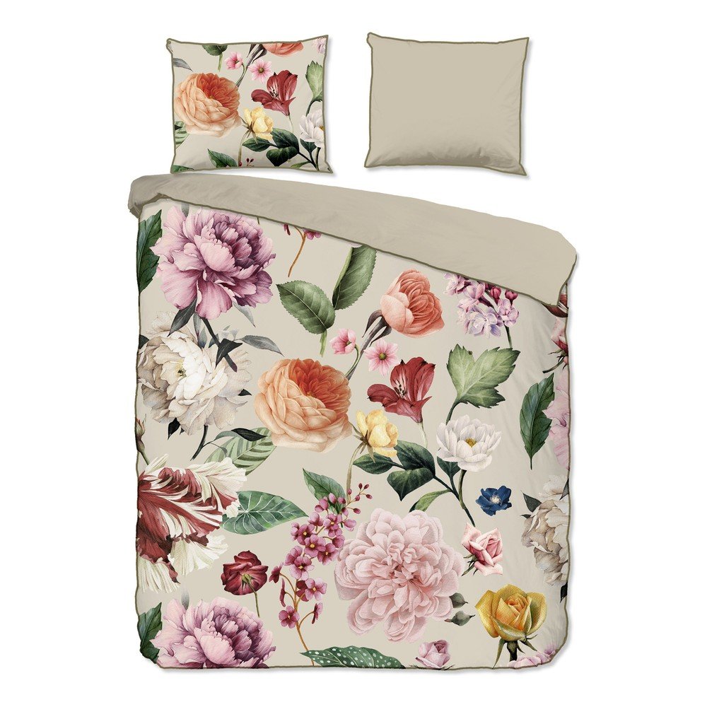 Bézs kétszemélyes-hosszabbított pamut-szatén ágyneműhuzat 200x220 cm Fiori – Descanso