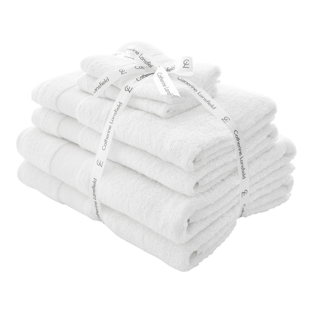 Fehér frottír pamut törölköző és fürdőlepedő készlet 6 db-os Anti-Bacterial – Catherine Lansfield