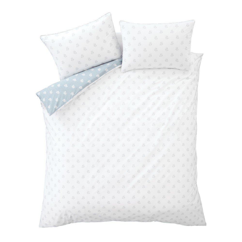 Fehér-kék kétszemélyes-hosszabbított pamut ágyneműhuzat 230x220 cm Esme Floral – Bianca