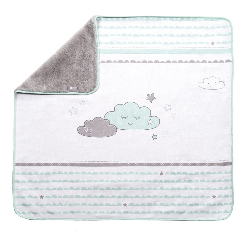 Fehér-mentazöld mikroplüss gyerek takaró 80x80 cm Happy Cloud – Roba