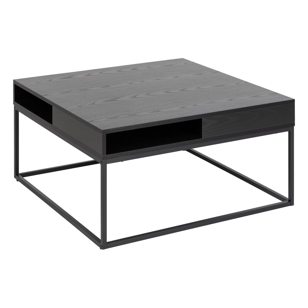 Fekete dohányzóasztal kőrisfa dekoros asztallappal 80x80 cm Willford – Actona