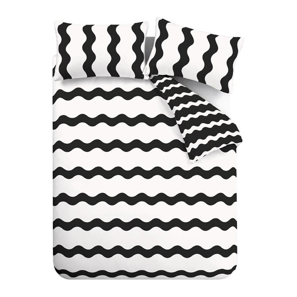 Fekete-fehér kétszemélyes-hosszabbított ágyneműhuzat 230x220 cm Waves – Sassy B