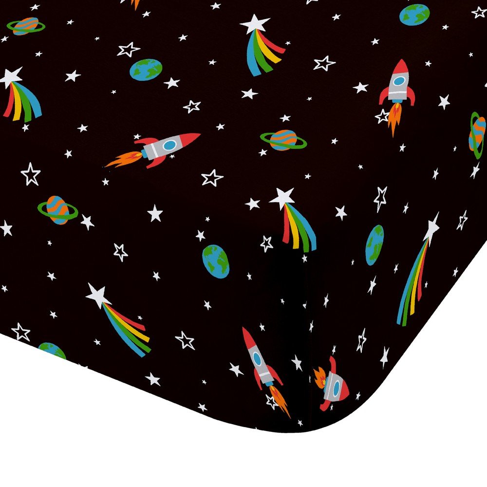 Fekete gumis gyerek lepedő babaágyhoz 70x140 cm Rainbow Rockets – Catherine Lansfield