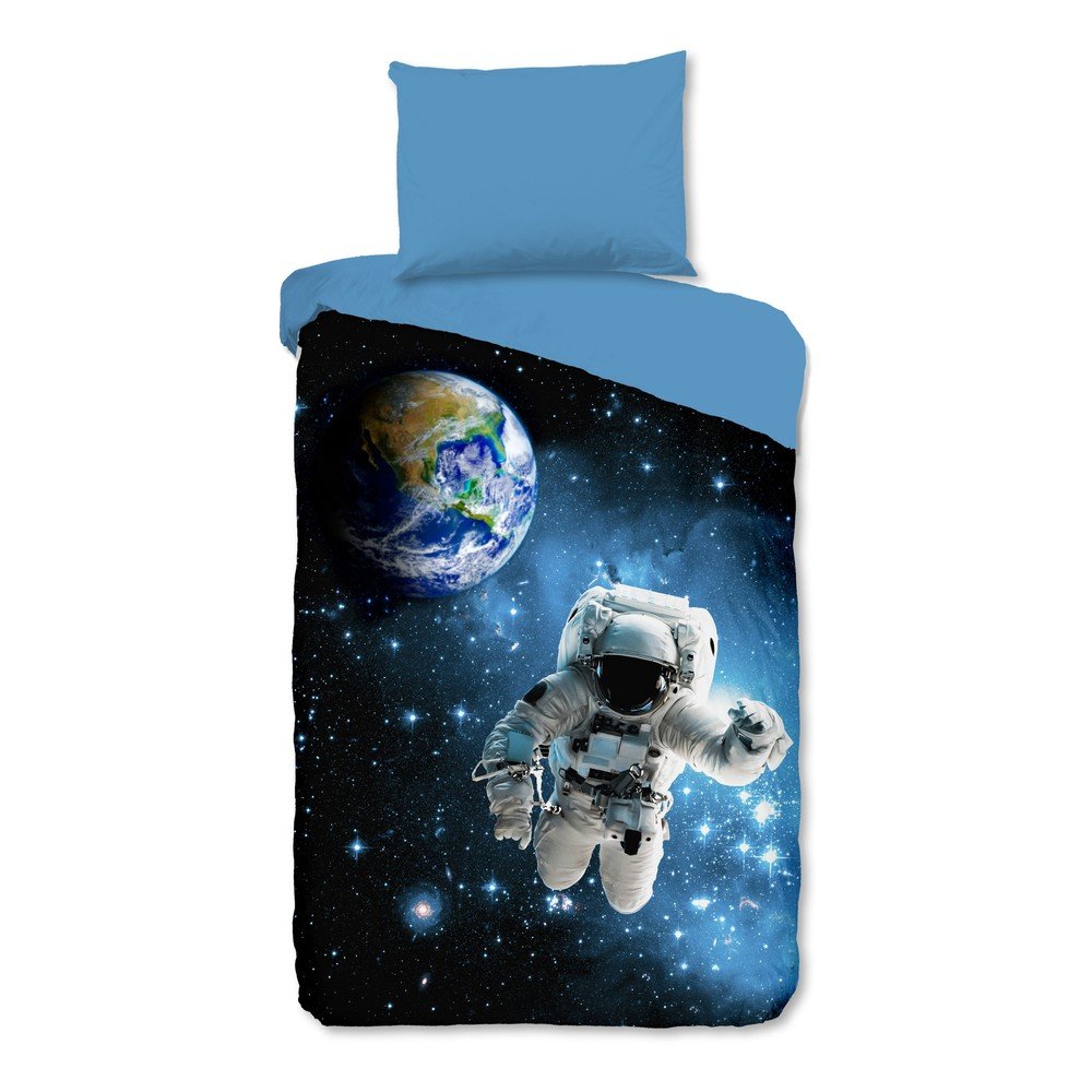 Kék egyszemélyes pamut gyerek ágyneműhuzat 140x200 cm Astronaut – Good Morning