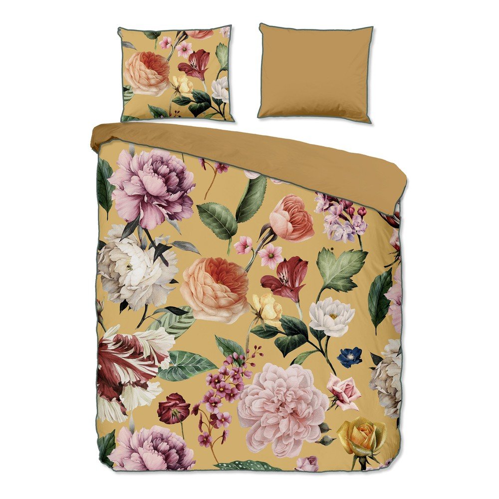Okkersárga kétszemélyes-hosszabbított pamut-szatén ágyneműhuzat 240x220 cm Fiori – Descanso