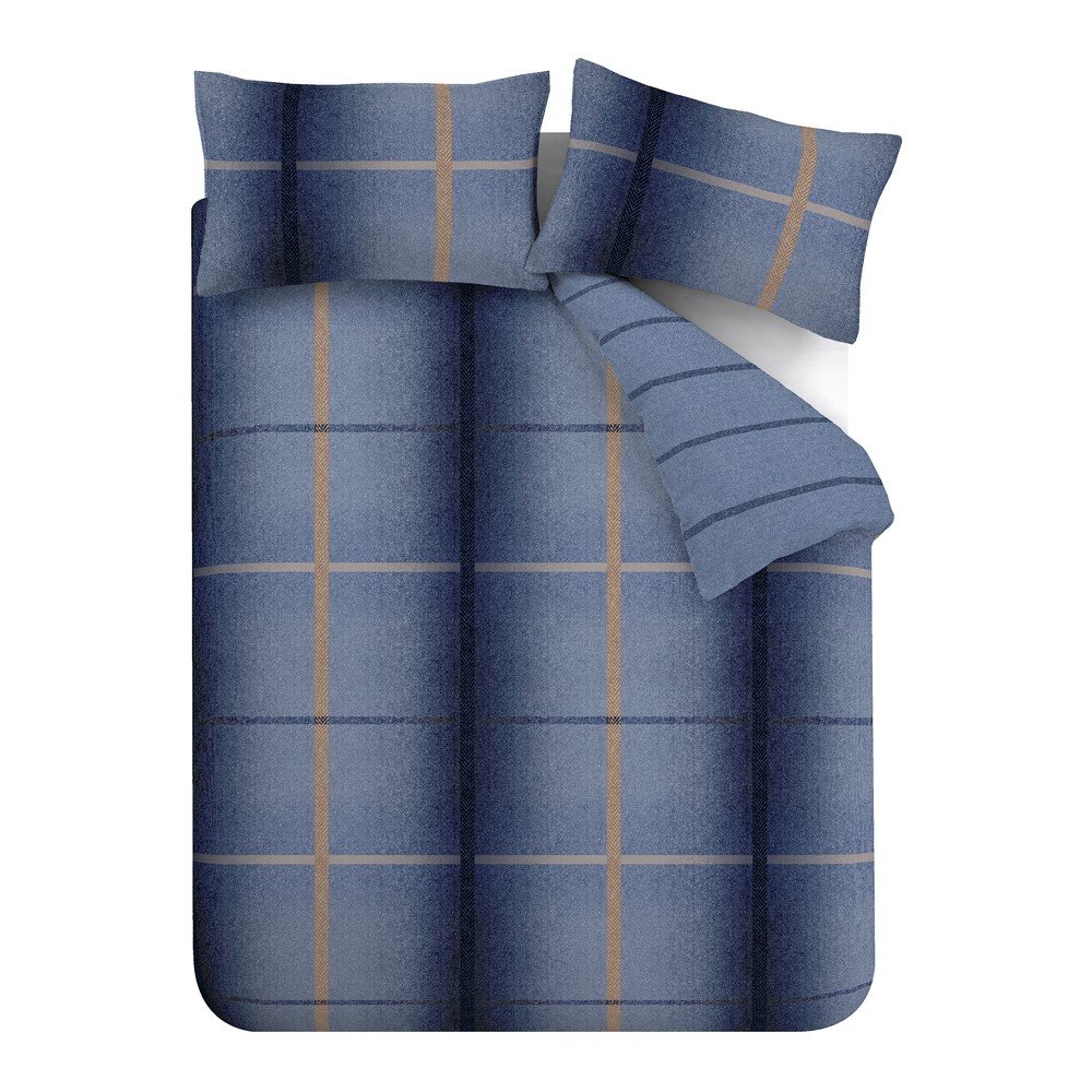 Sötétkék kétszemélyes-hosszabbított flanel ágyneműhuzat 230x220 cm Melrose Tweed Check – Catherine Lansfield