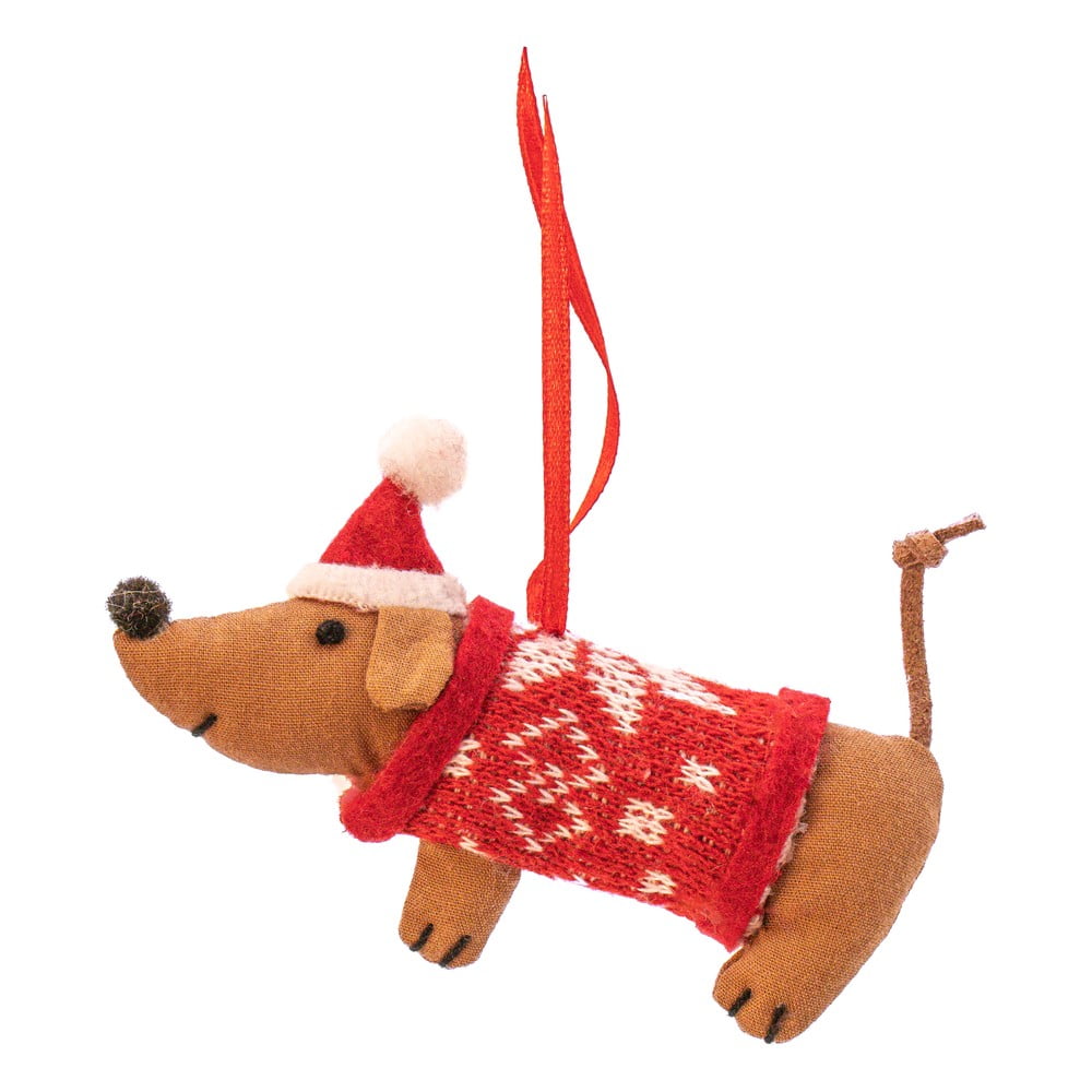 Textil kézzel készített karácsonyfadísz 6 cm Sausage Dog – Sass & Belle