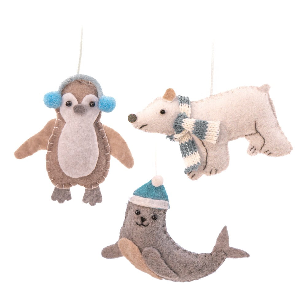 Textil kézzel készített karácsonyfadísz készlet 3 db-os 6 cm Arctic Animals – Sass & Belle