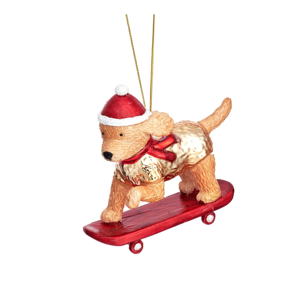 Üveg kézzel készített karácsonyfadísz 4 cm Skateboarding Cockapoo – Sass & Belle