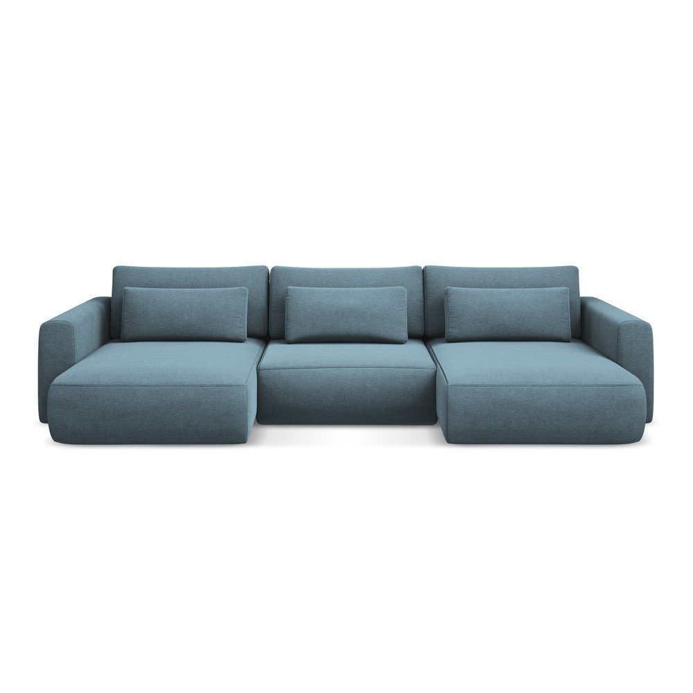 Világoskék kinyitható-tárolóhelyes (U alakú) sarokkanapé Kapua – Makamii