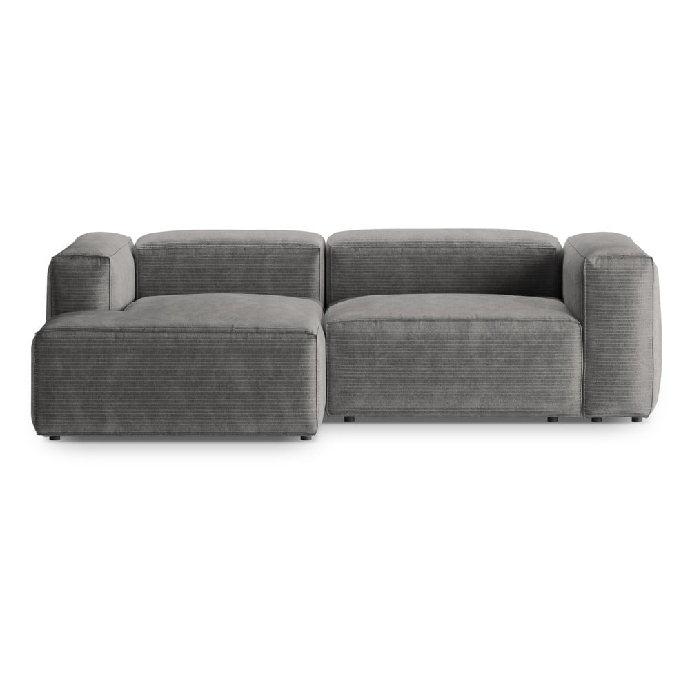 Világosszürke kordbársony sarokkanapé (bal oldali-heverő résszel) Bergano – Cosmopolitan Design