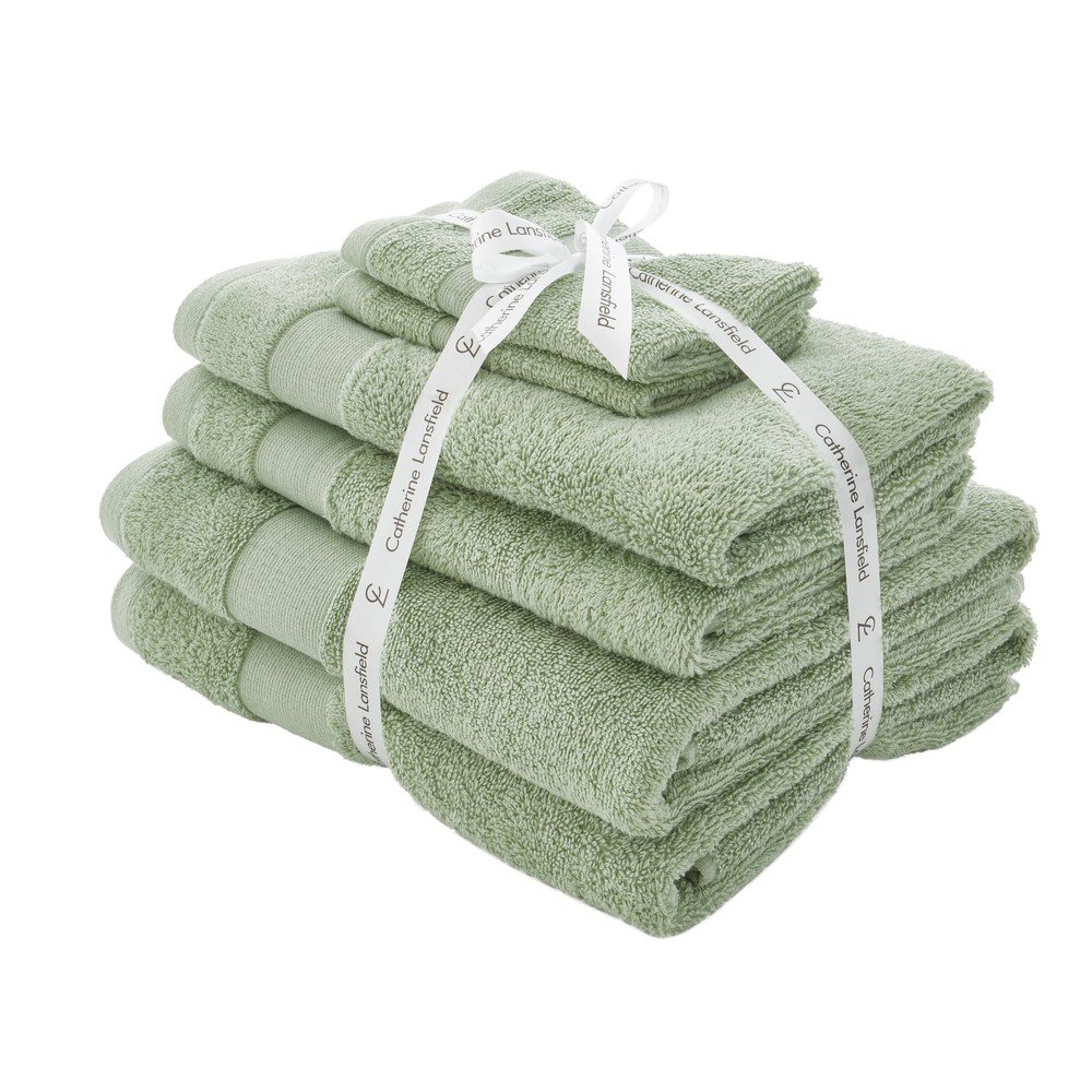 Zöld frottír pamut törölköző és fürdőlepedő készlet 6 db-os Anti-Bacterial – Catherine Lansfield