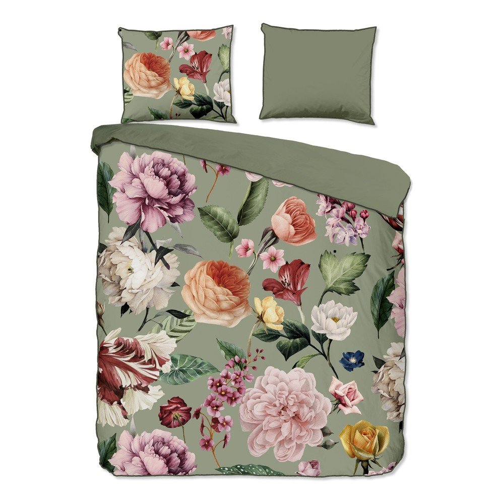 Zöld kétszemélyes-hosszabbított pamut-szatén ágyneműhuzat 200x220 cm Fiori – Descanso