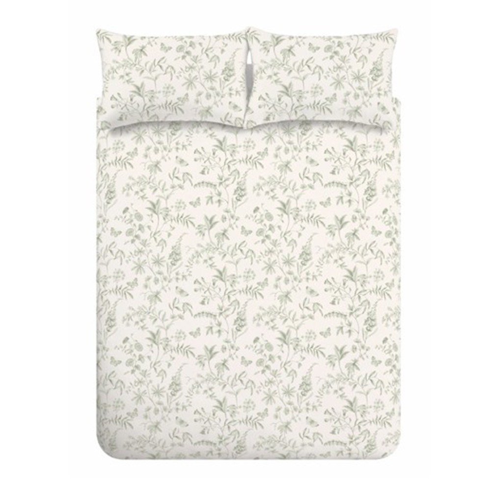 Zöld-krémszínű kétszemélyes pamut ágyneműhuzat 200x200 cm Thea Floral – Bianca