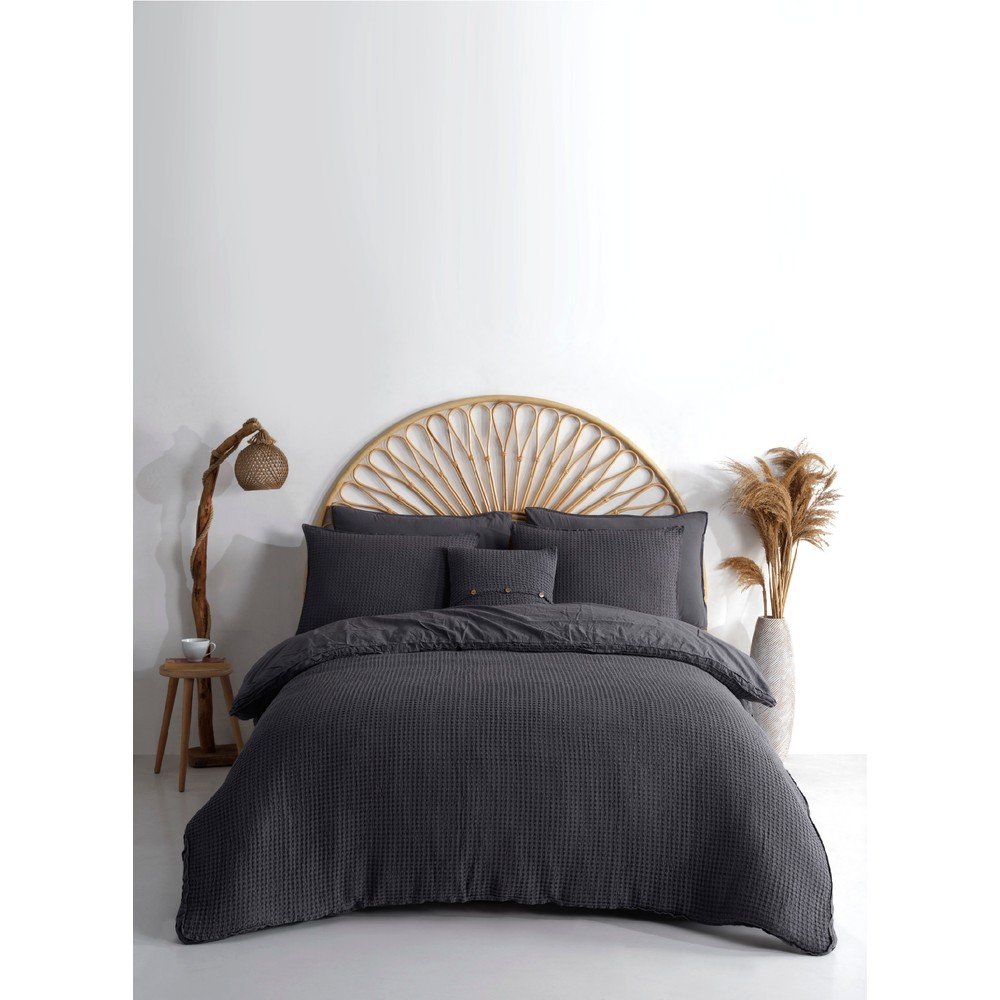 Antracitszürke kétszemélyes-hosszabbított renforcé pamut ágyneműhuzat 240x220 cm Waffle Striped – Mila Home Luxury