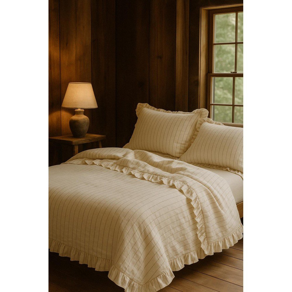 Bézs egyszemélyes renforcé pamut ágyneműhuzat 140x200 cm Amalia Striped – Mila Home Luxury